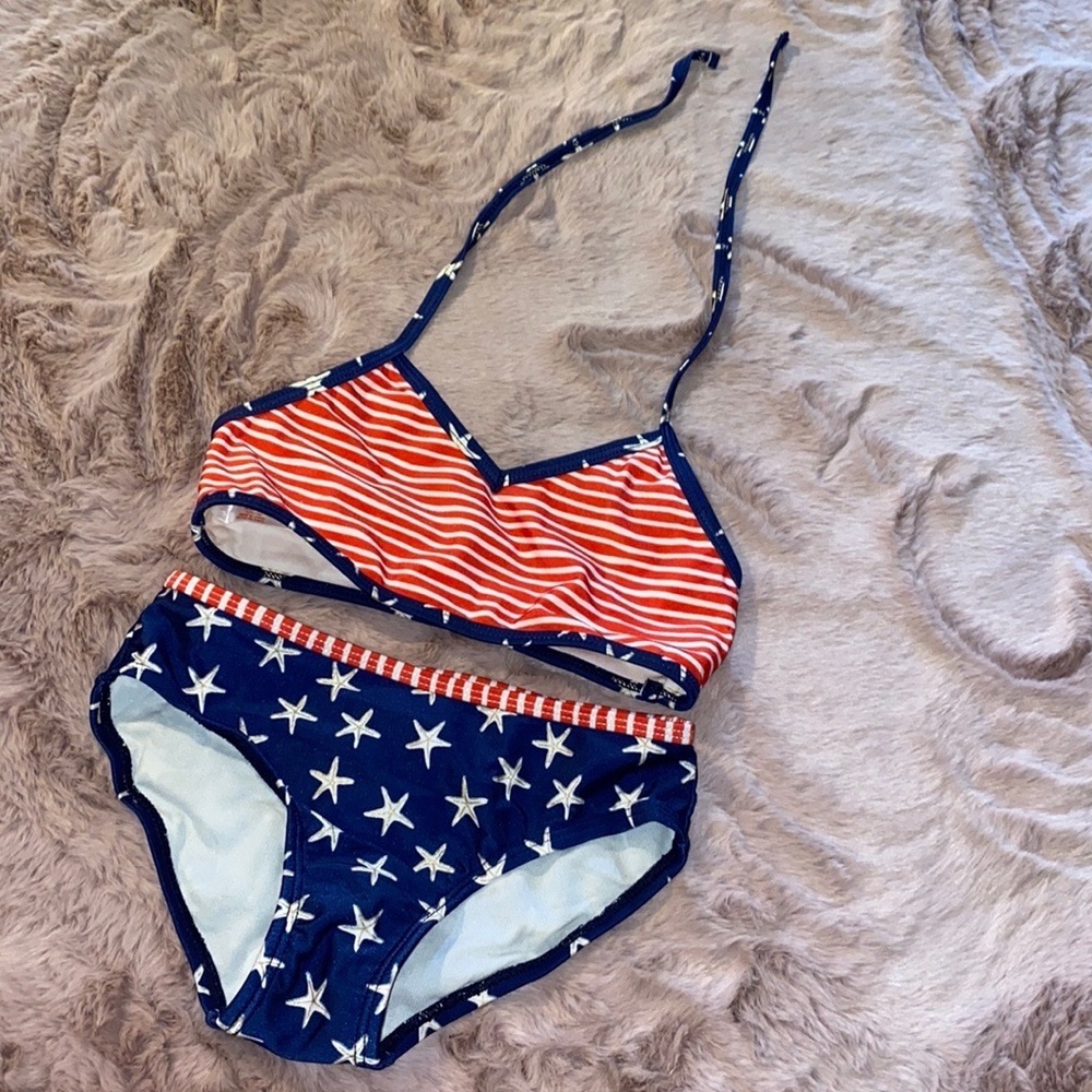 Cat & Jack Small (6/6X) red white & blue USA starfish & striped bikini swimsuit‌ - Picture 11 of 11